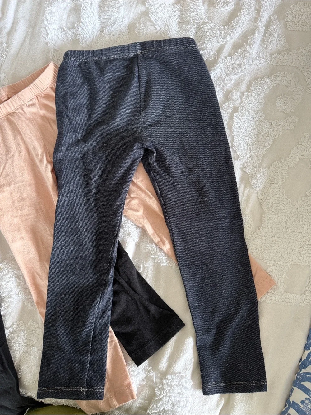 Assorted Girls 3-Pack Stretch Leggings in Black, “denim” and Light Pink